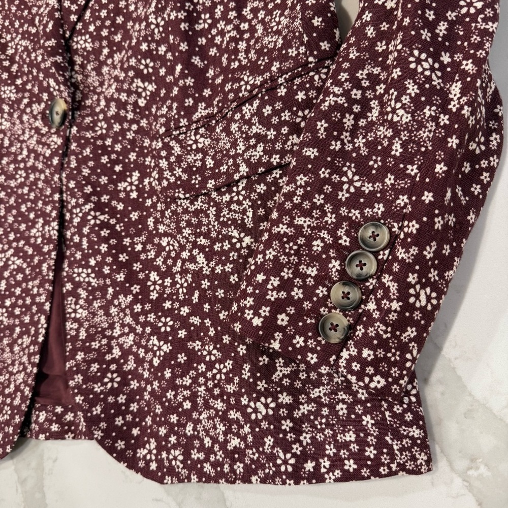 Free People Maggie Floral Linen Blazer Jacket Women’s 6 Burgundy Boho Corpcore - Picture 3 of 11